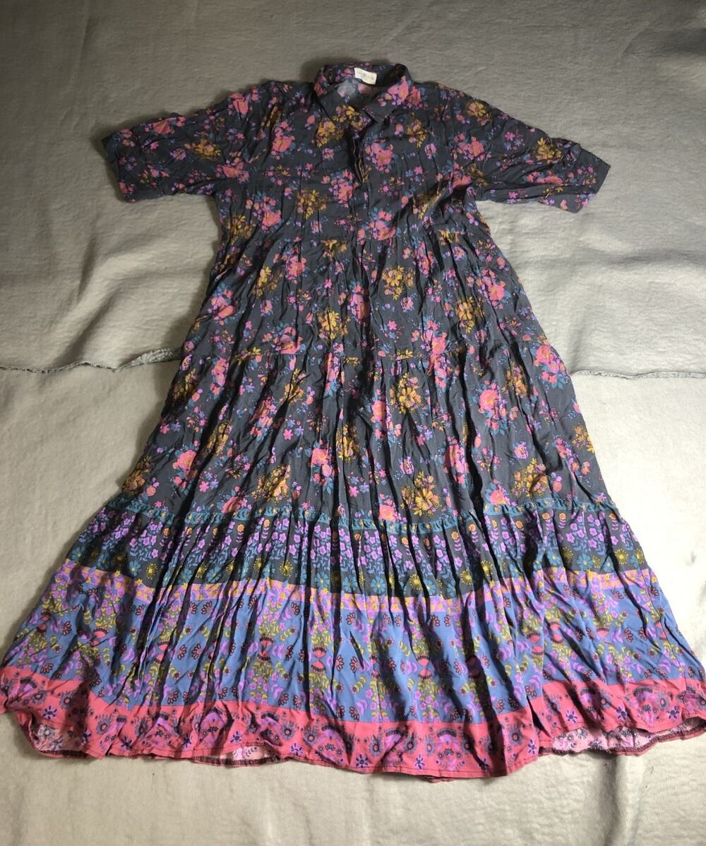Natural Life Dress XL Rebecca Midi Floral Boho Cottagecore Hippie Tiered